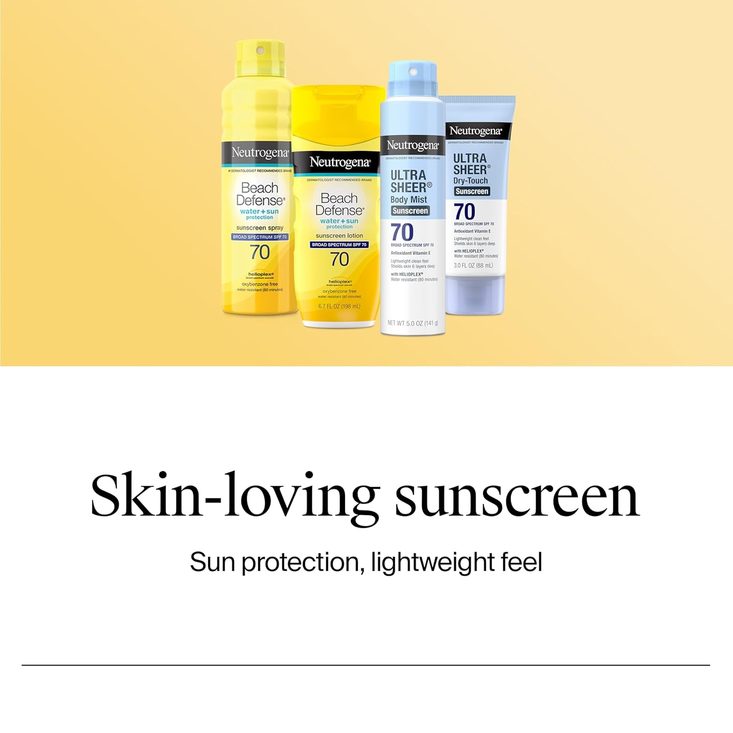 Neutrogena Beach Defense Sunscreen Lotion SPF 70 Broad Spectrum UVA UVB Protection Lightweight Water Resistant up to 80 Minutes Oil-Free Beach-Strength Sun Protection for Whole Family, 6.7 Fl Oz
